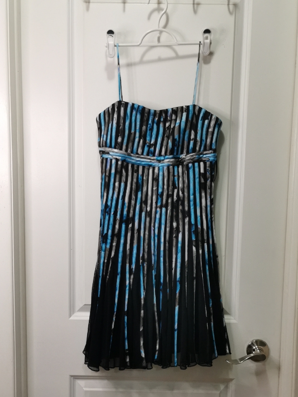 JS Collections Black, Blue and White Strapless‎ Pleated Mini Dress